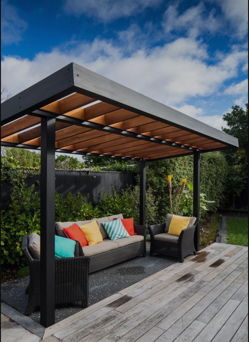 Cantilevered shade structure installation - Cabana Theory