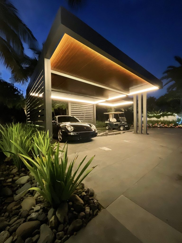 Custom aluminum carport with LED lighting — Cabana Theory