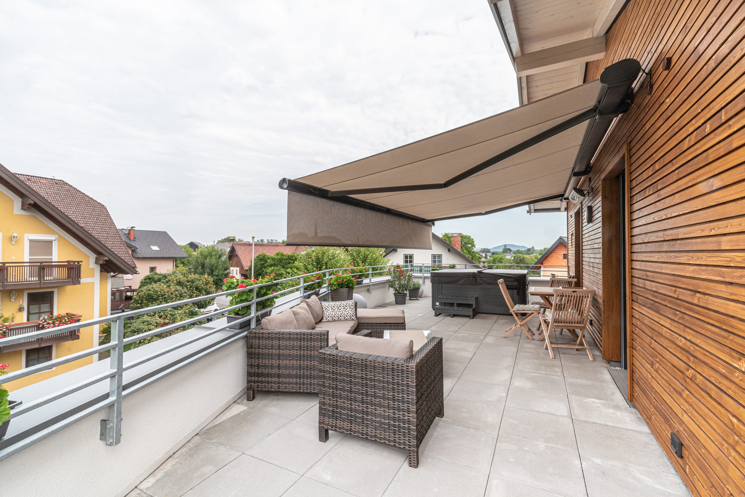 Custom motorized patio awning with integrated LED lighting