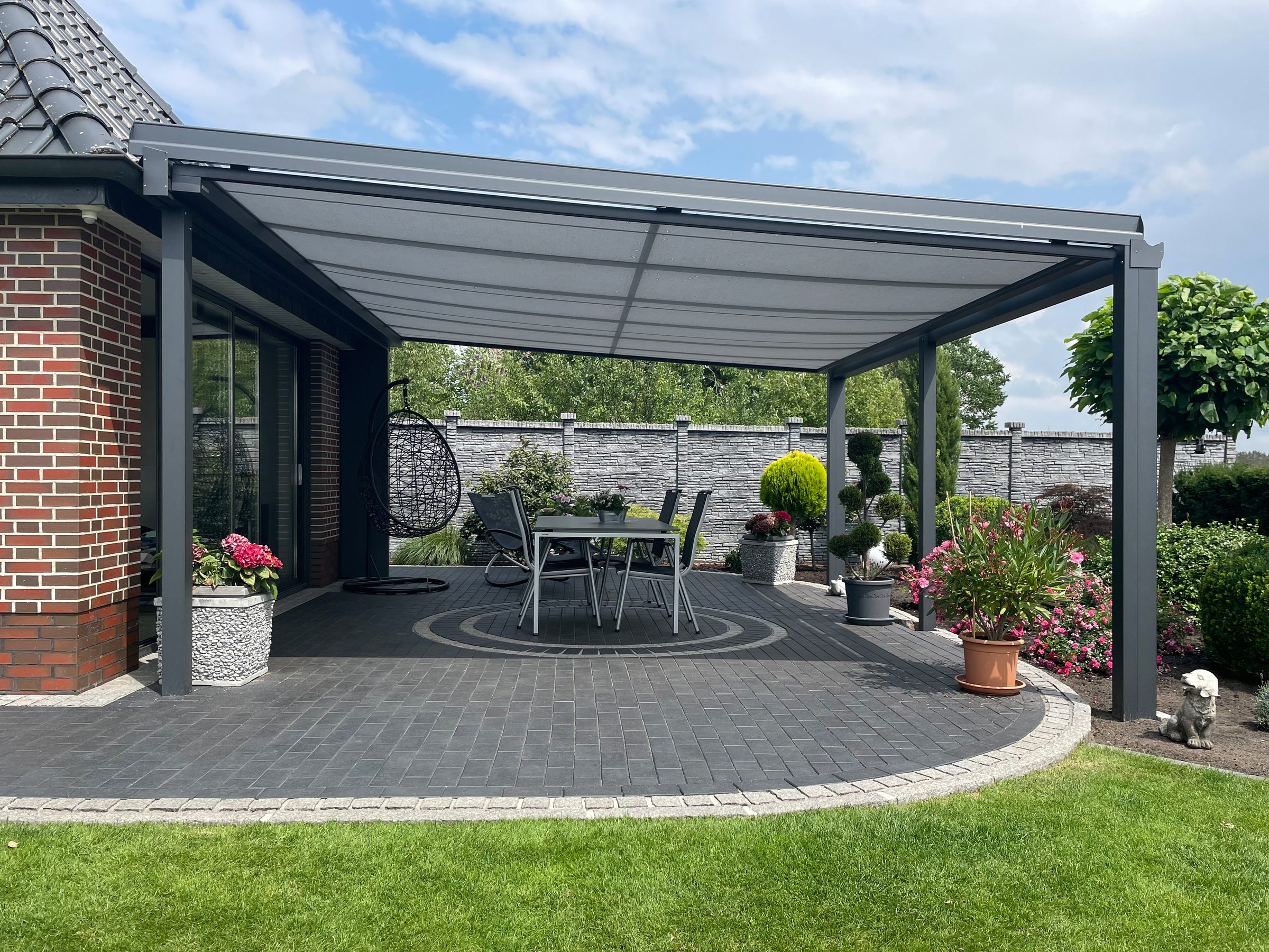 Retractable awning on backyard patio — Cabana Theory DFW