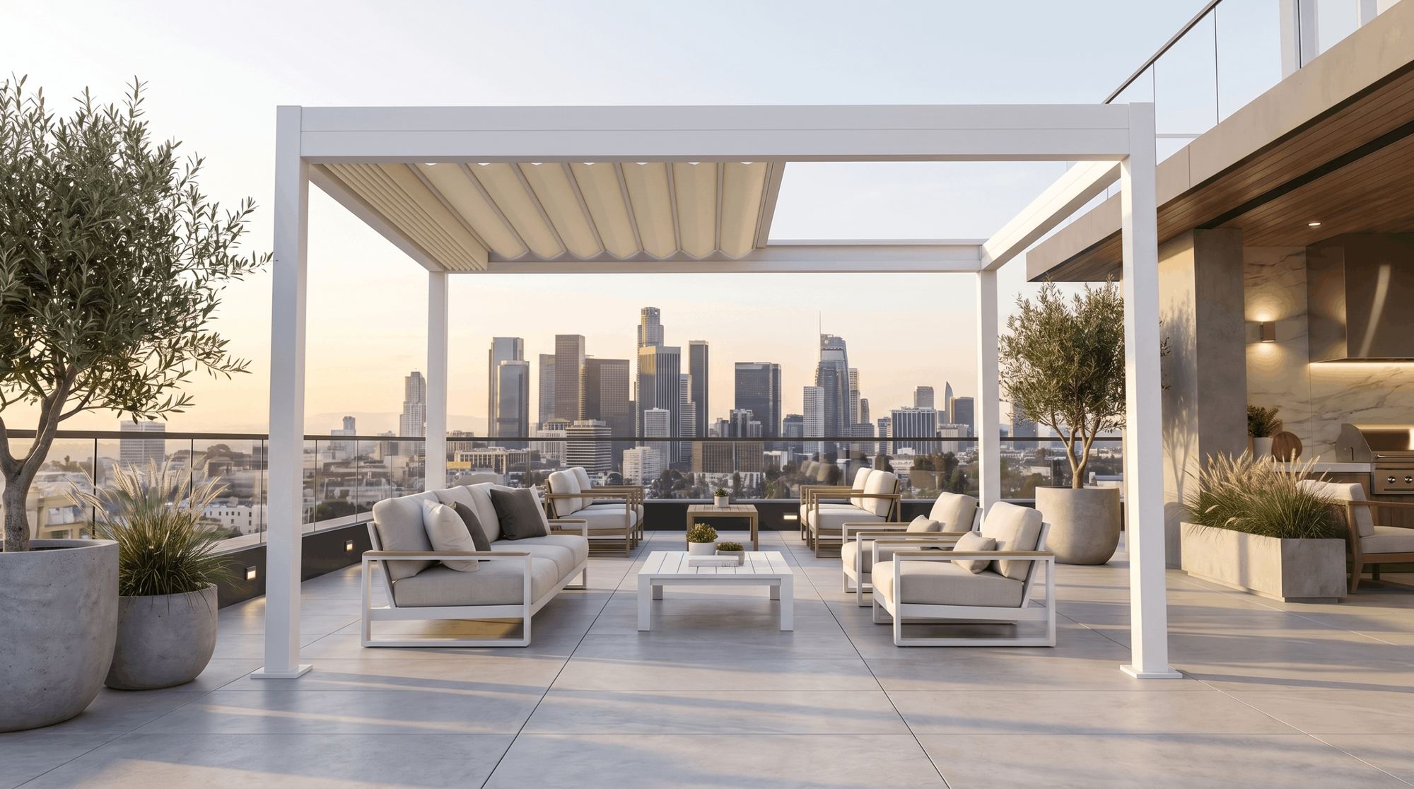 R-Weave pergola rooftop city views