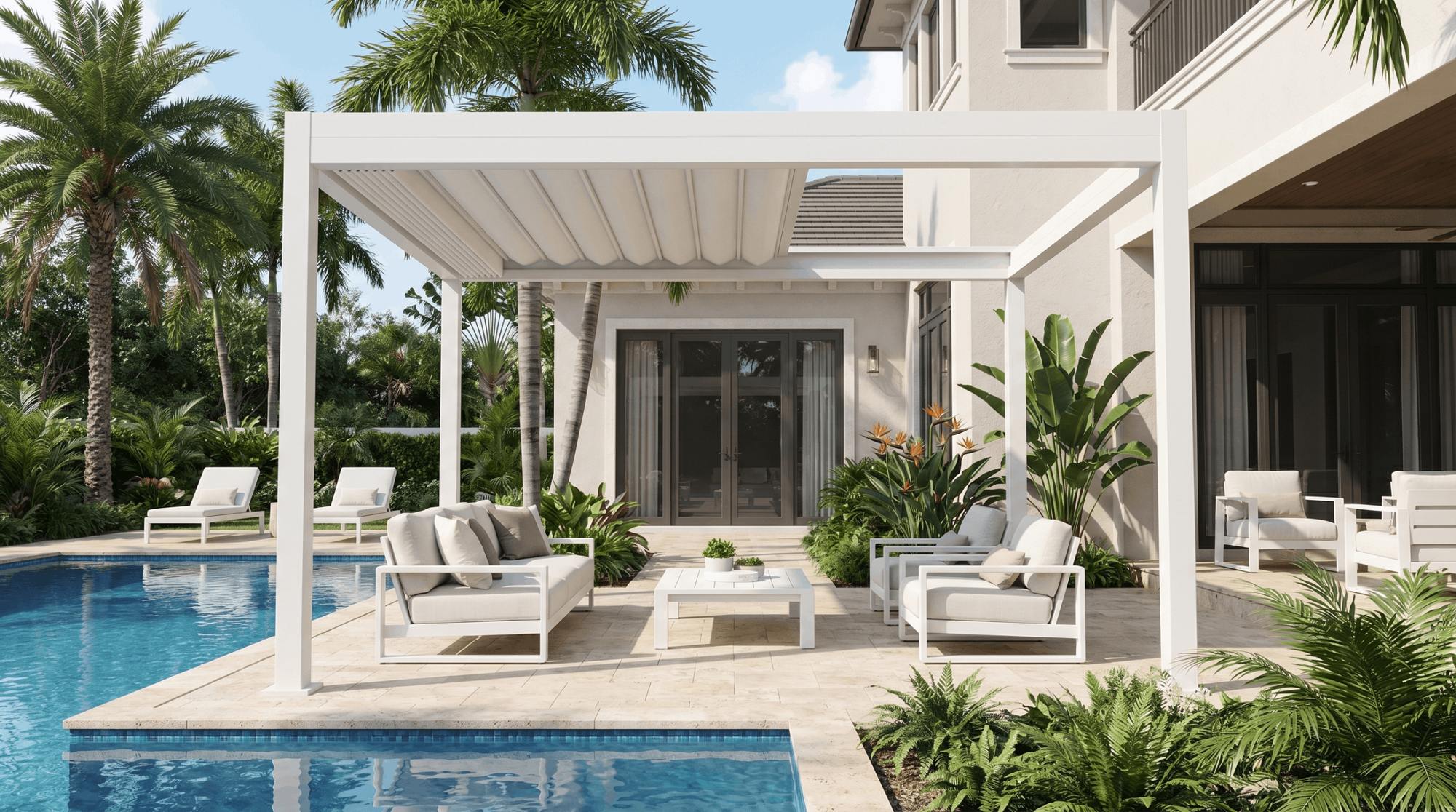 Retractable canopy pergola luxury outdoor space